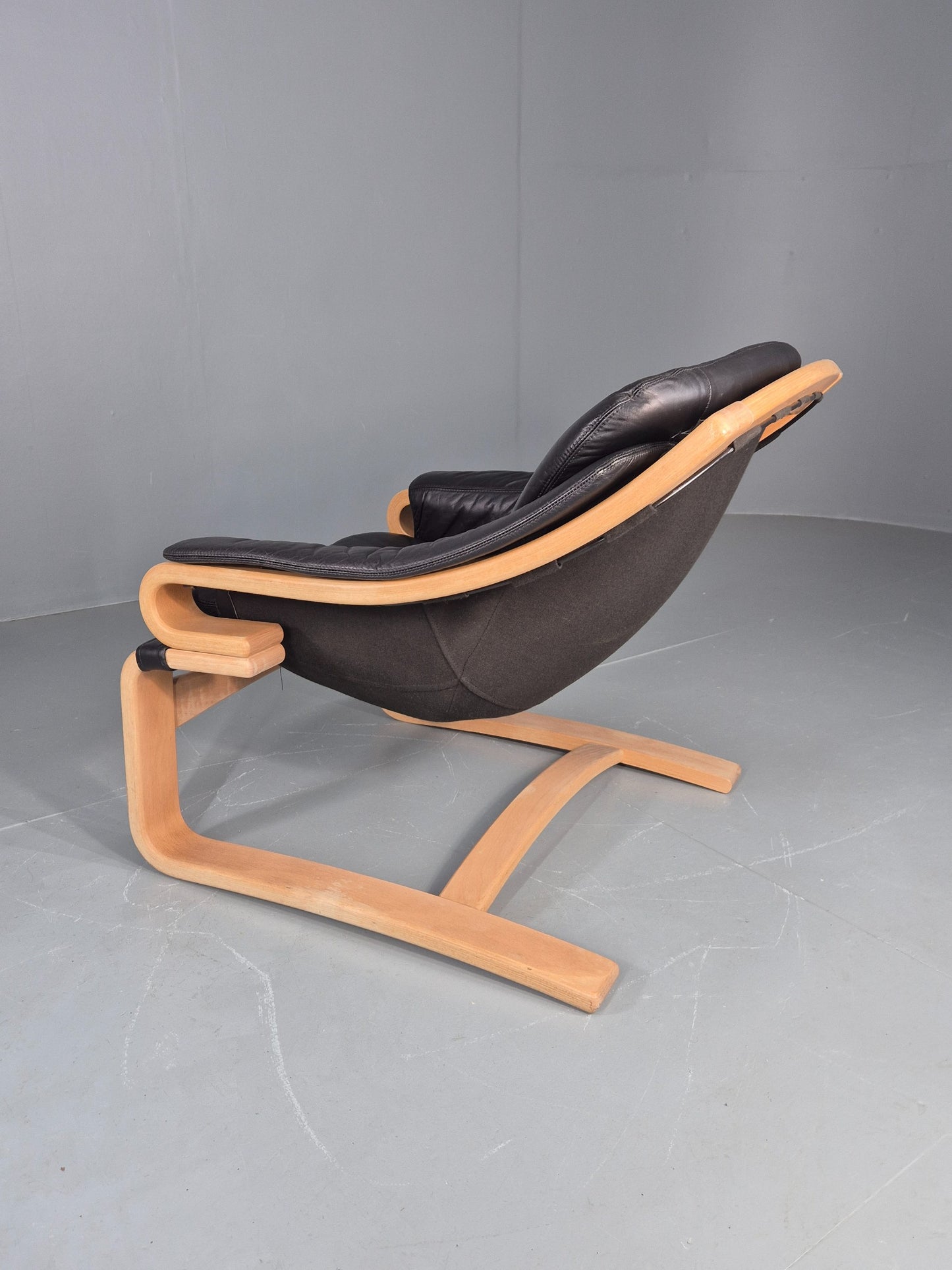Vintage 1970s Lounge Chair Krokken By Fribytter Leather Bentwood Retro EB11998