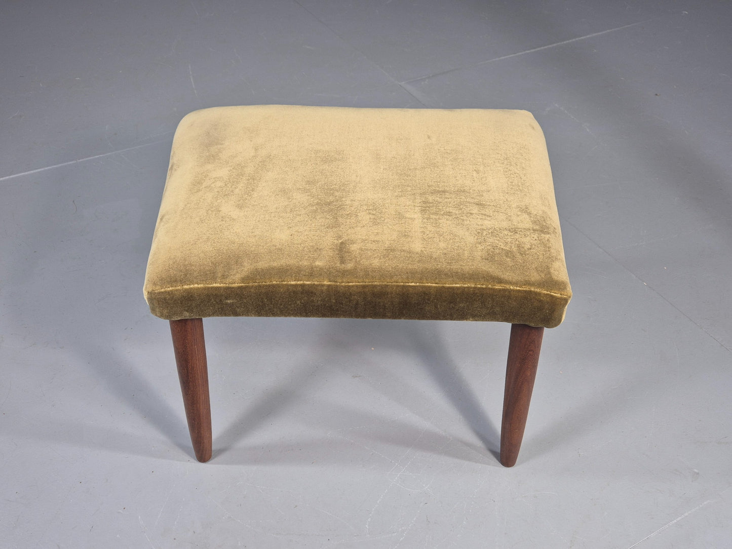 Vintage Danish Mid Century FootStool Teak legs Green Velour 1960s Retro EB12030