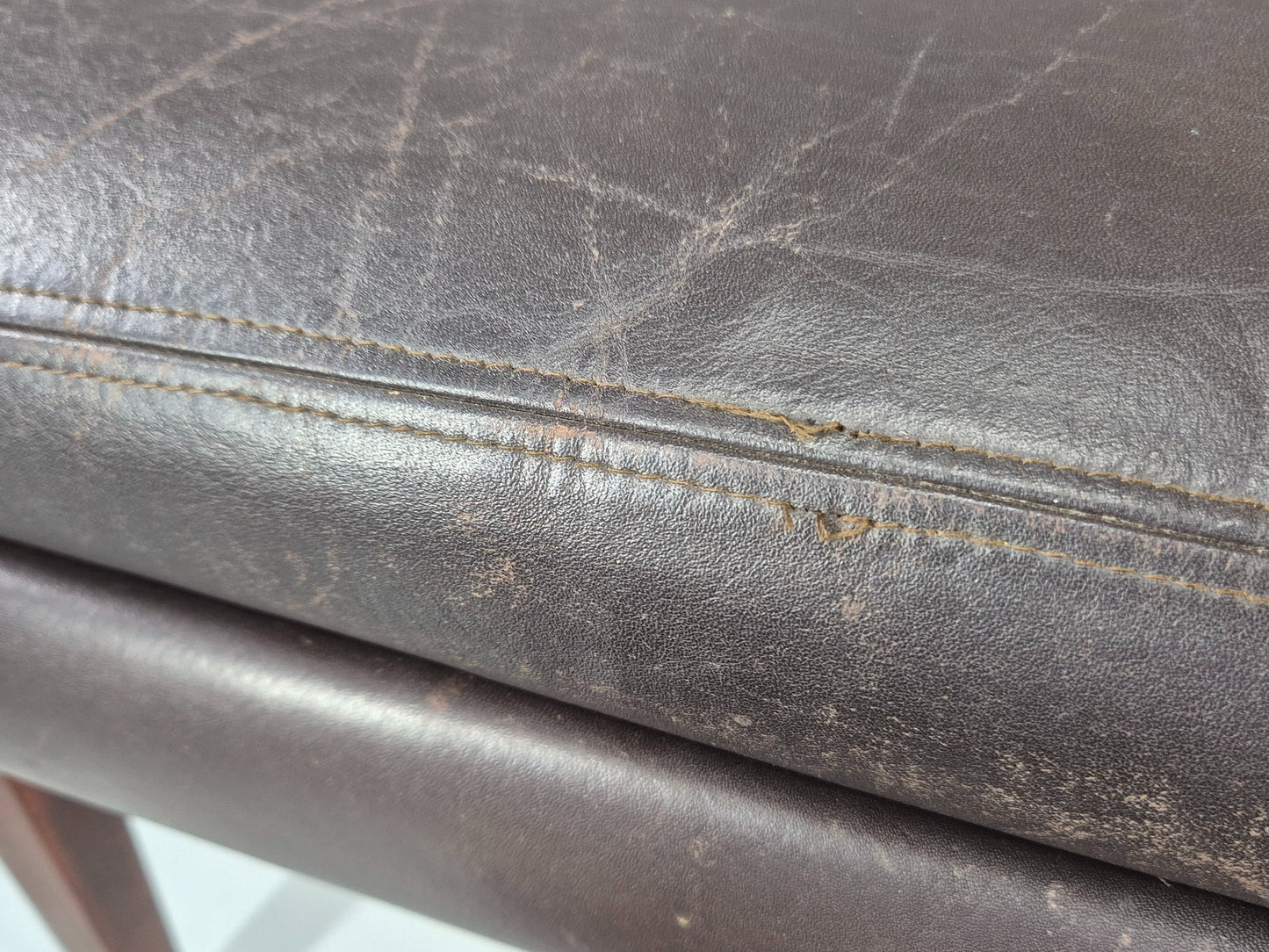 Vintage Mid Century Footstool Danish 1960s Retro Brown Leather EB12225