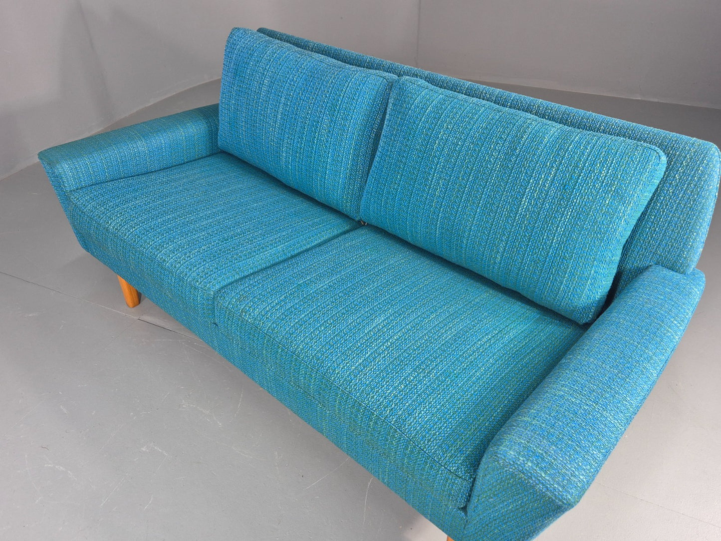 Vintage Mid Century 2 Seater Sofa Swedish 1960s Original Blue Wool Retro EB11079