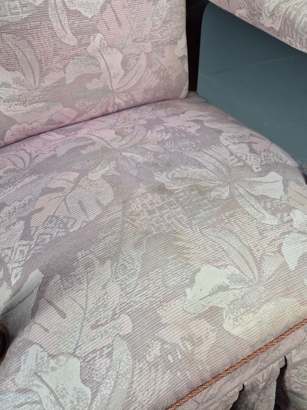 Antique Danish Empire Style Lounge Chair Floral Pink Upholstery EB9039 VCLO