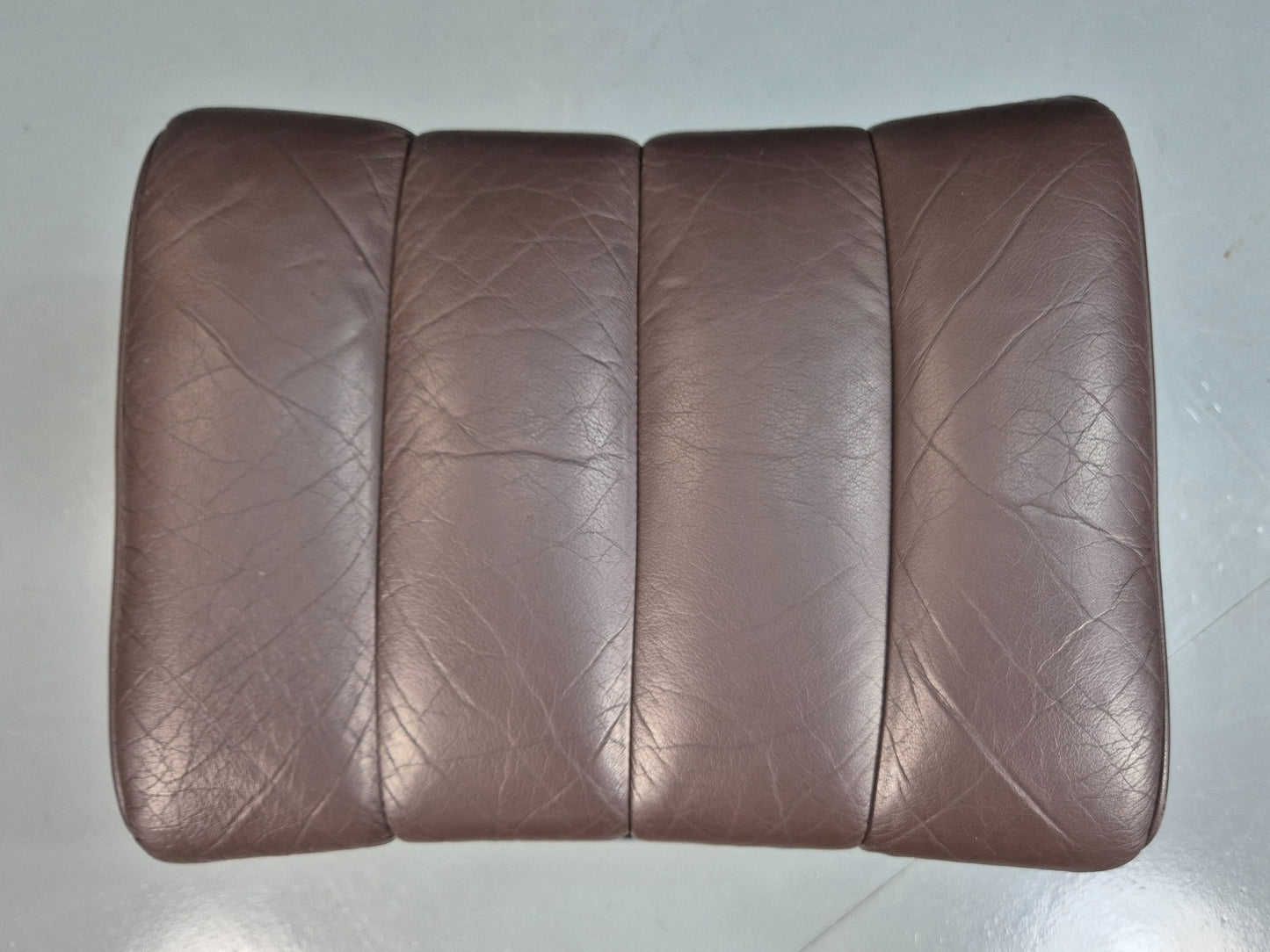 Vintage Mid Century Footstool Stressless 1970s Brown Leather Chrome EB07922