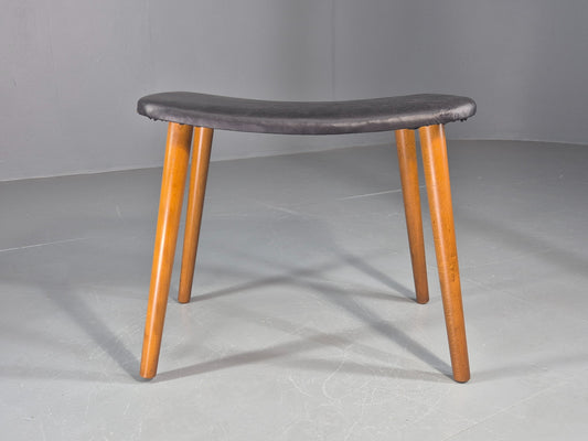 Vintage Mid Century Danish Footstool black vinyl Retro 1960s EB12093