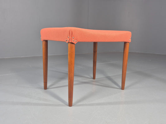 Vintage Mid Century Footstool Danish Design Peach Upholstery Teak Legs EB12050