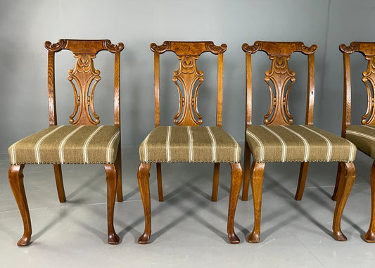 6 Vintage Antique Chippendale Style Danish Dining Chairs Walnut and Oak EB06709