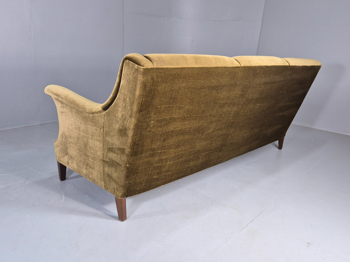 Vintage Mid Century 3 Seater Sofa Green Velour Upholstery Danish Design EB12731