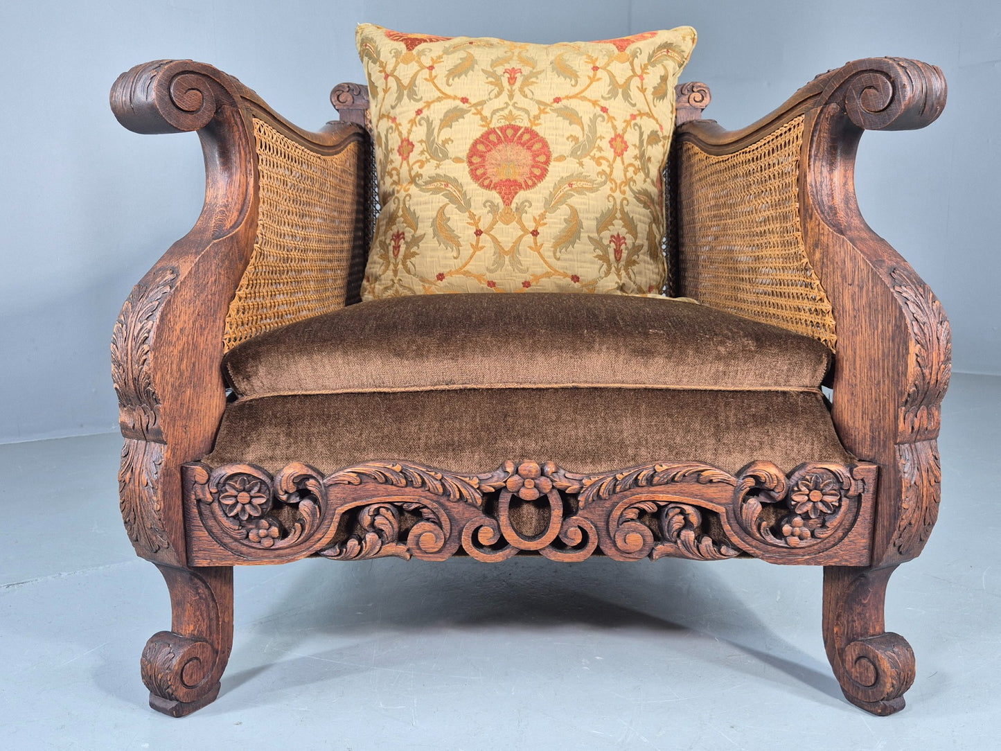 Vintage Danish Oak Lounge Chair Antique Bergere Carving Baroque 1920s EB12678