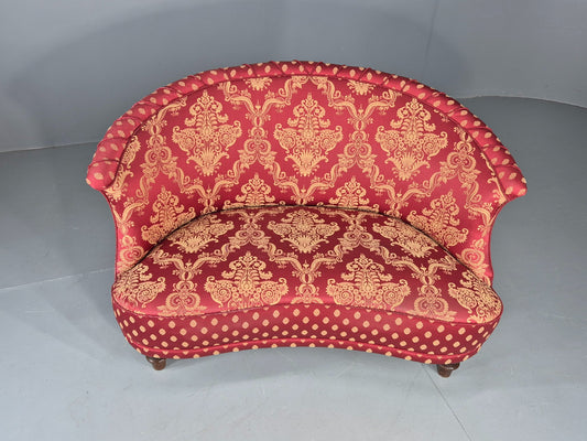 Antique 2 Seat Sofa Danish Serpentine curved Form Red Damask 1900s EB12754