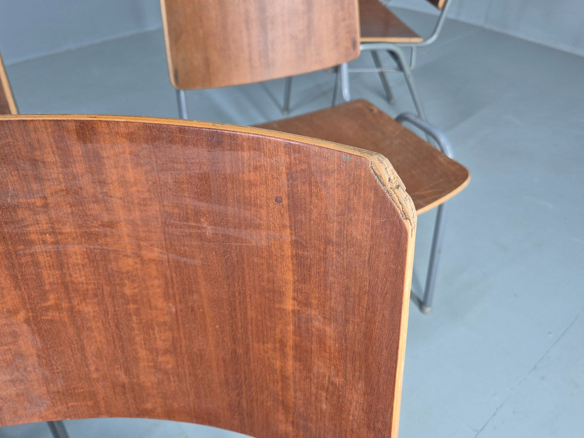6 Vintage Danish Industrial Chairs Mid Century Teak and Steel Retro EB12666