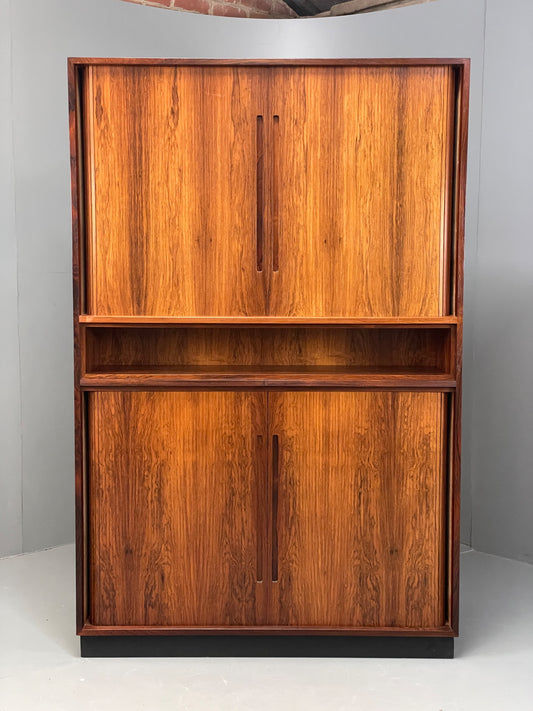 Vintage Danish Wall Unit Mid Century 1960s Tambour Shelving Cabinet Retro 13102
