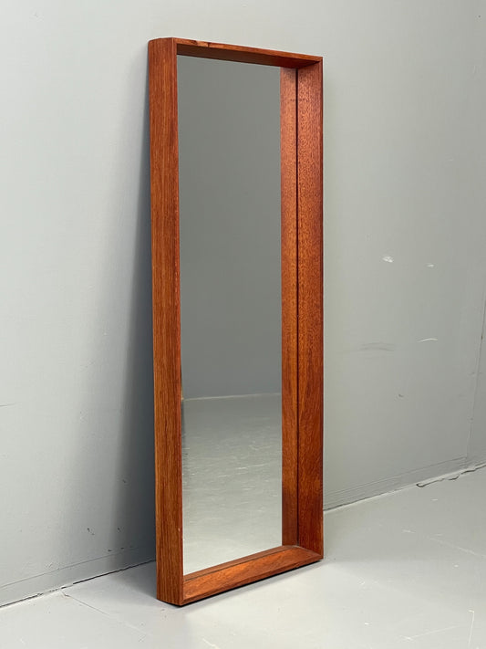 Vintage Teak Wall Mirror Rectangular Solid Danish Mid Century EB11966