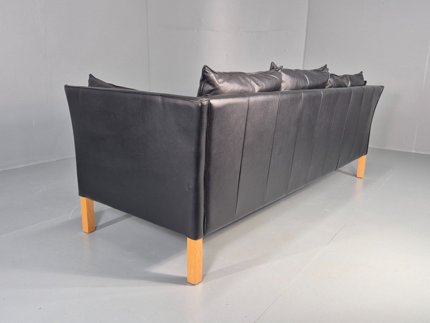 Vintage 3 Seater Sofa Danish Black Leather Mid Century Style 1980s Retro EB12418