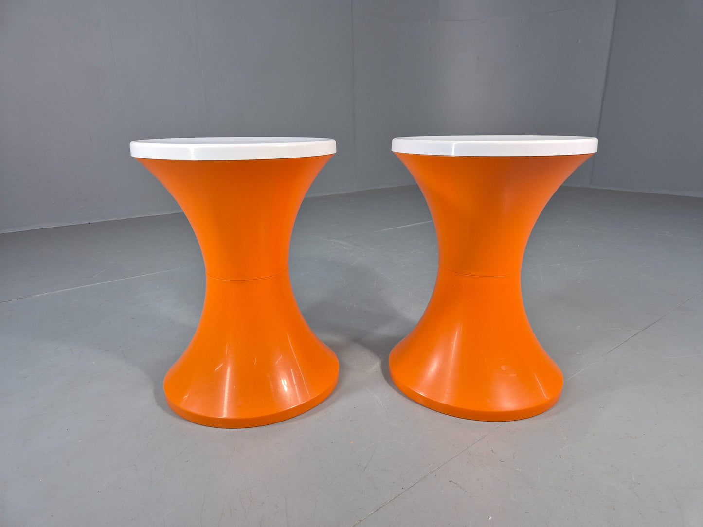 2 Vintage Orange and White Tam Tam Stools Retro 1960s Pop Art EB12253