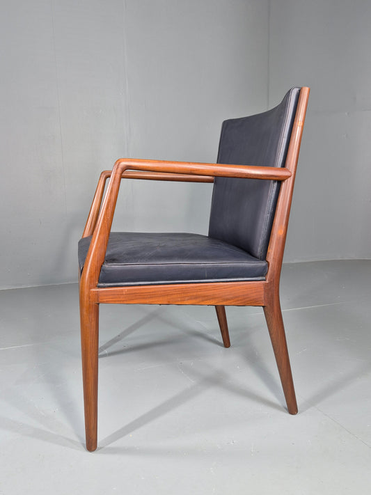Vintage Mid Century Teak Armchair Blue Leather 1960s Retro EB11908