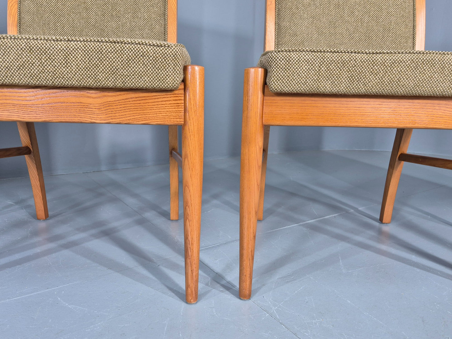 4 Vintage 1970s Elm Frame Dining Chairs Mid Century Retro Wool Seats EB12179