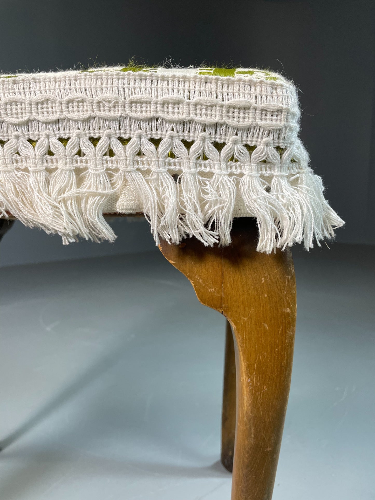 Vintage Danish 1960s Regency Revival Foot Stool White & Green Retro EB06333