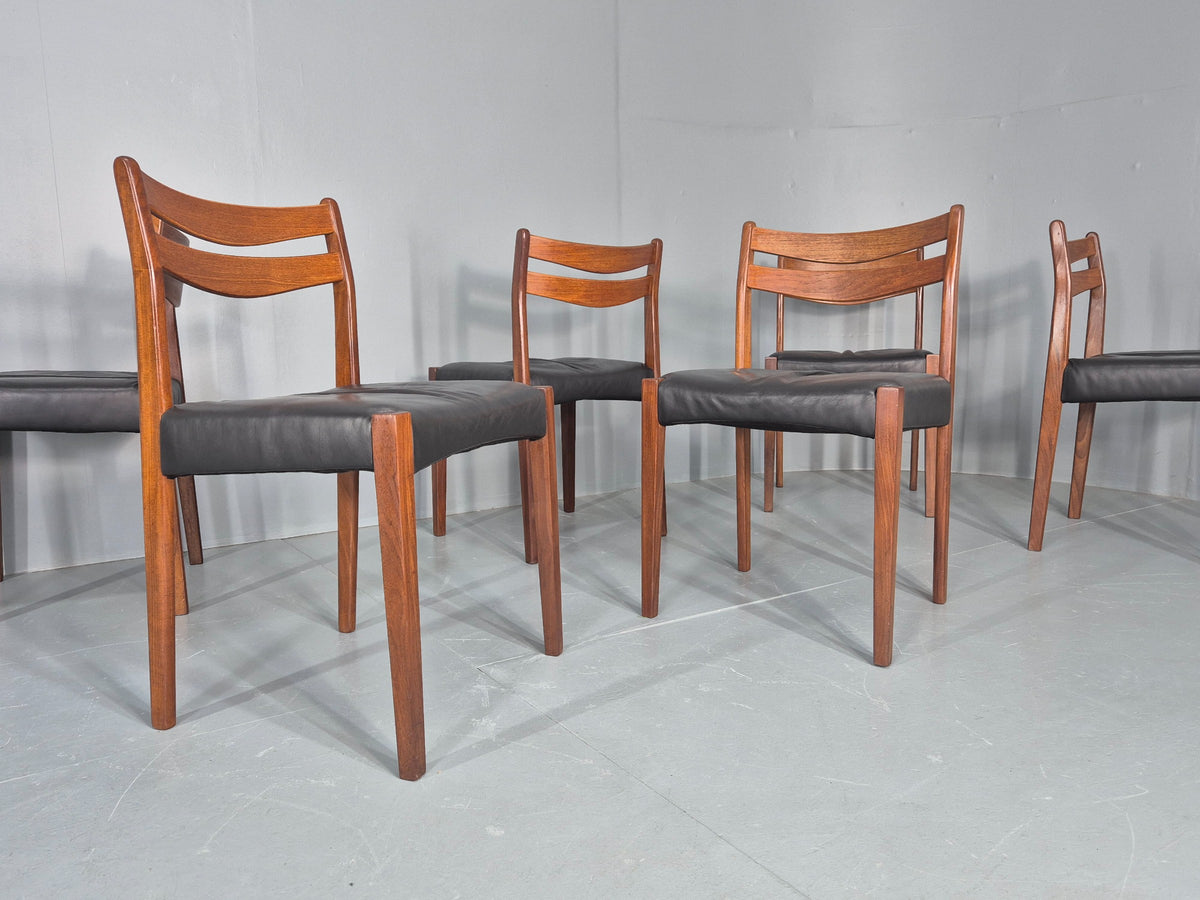 6 Vintage Danish Teak Dining Chairs Mid Century Leather Mogens Kold EB12650