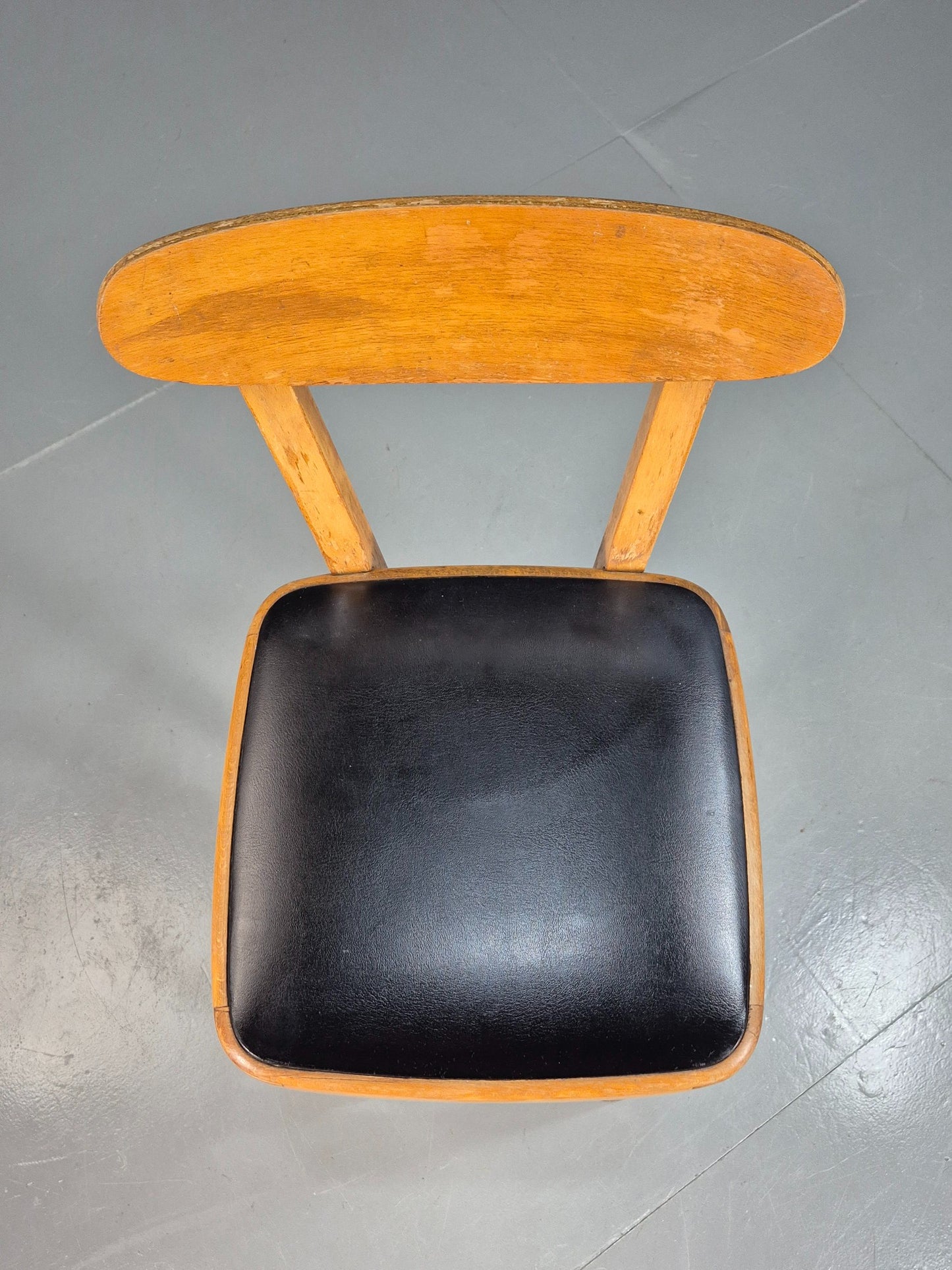 Vintage Mid-century Black Vinyl and Beech Bar Stool 1960s Retro EB07918