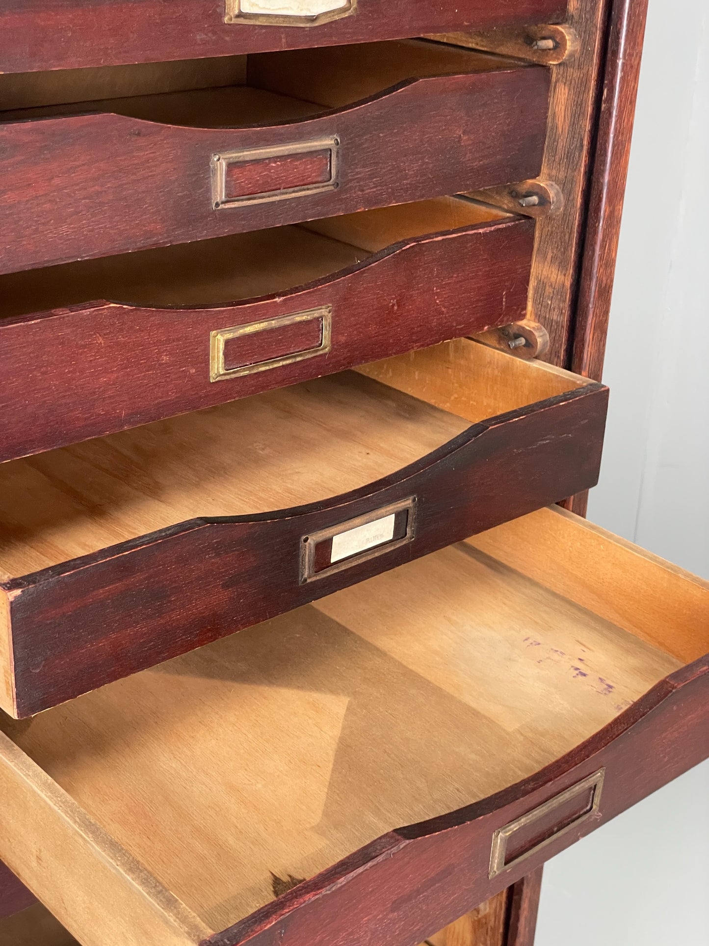 Vintage Tambour Cabinet Oak Drawers Danish Early 20th Century Filing EB12628