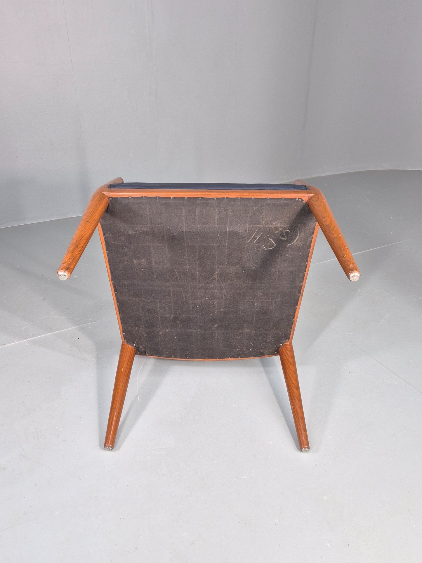 Vintage Mid Century Teak Armchair Blue Leather 1960s Retro EB11900