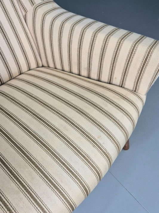 Vintage Mid Century Lounge Chair Danish Design 1960s Cream Wool Stripe EB12095
