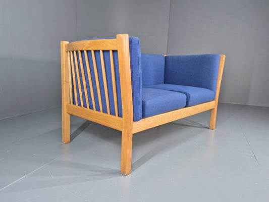 Vintage Swedish 2 Seater Sofa Brdr Andersen Beech Frame Blue 1980s Retro EB12369