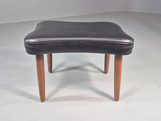 Vintage Danish Mid Century Footstool Black Vinyl Teak Legs 1960s Retro EB12153