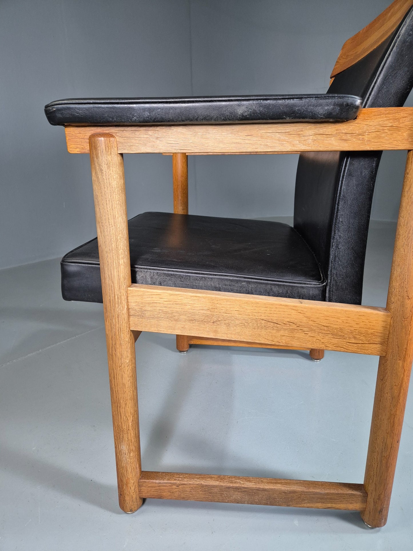Vintage Mid Century Elbow Desk Chair Swedish 1960s Black Leather Retro EB07001