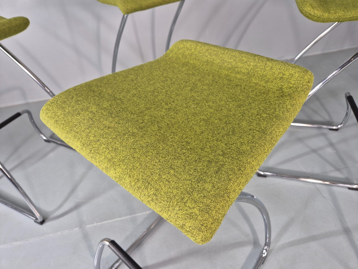 7 Orange Box Spring Bar Stools Modern Design Green Chenille Chrome Frame EB12992