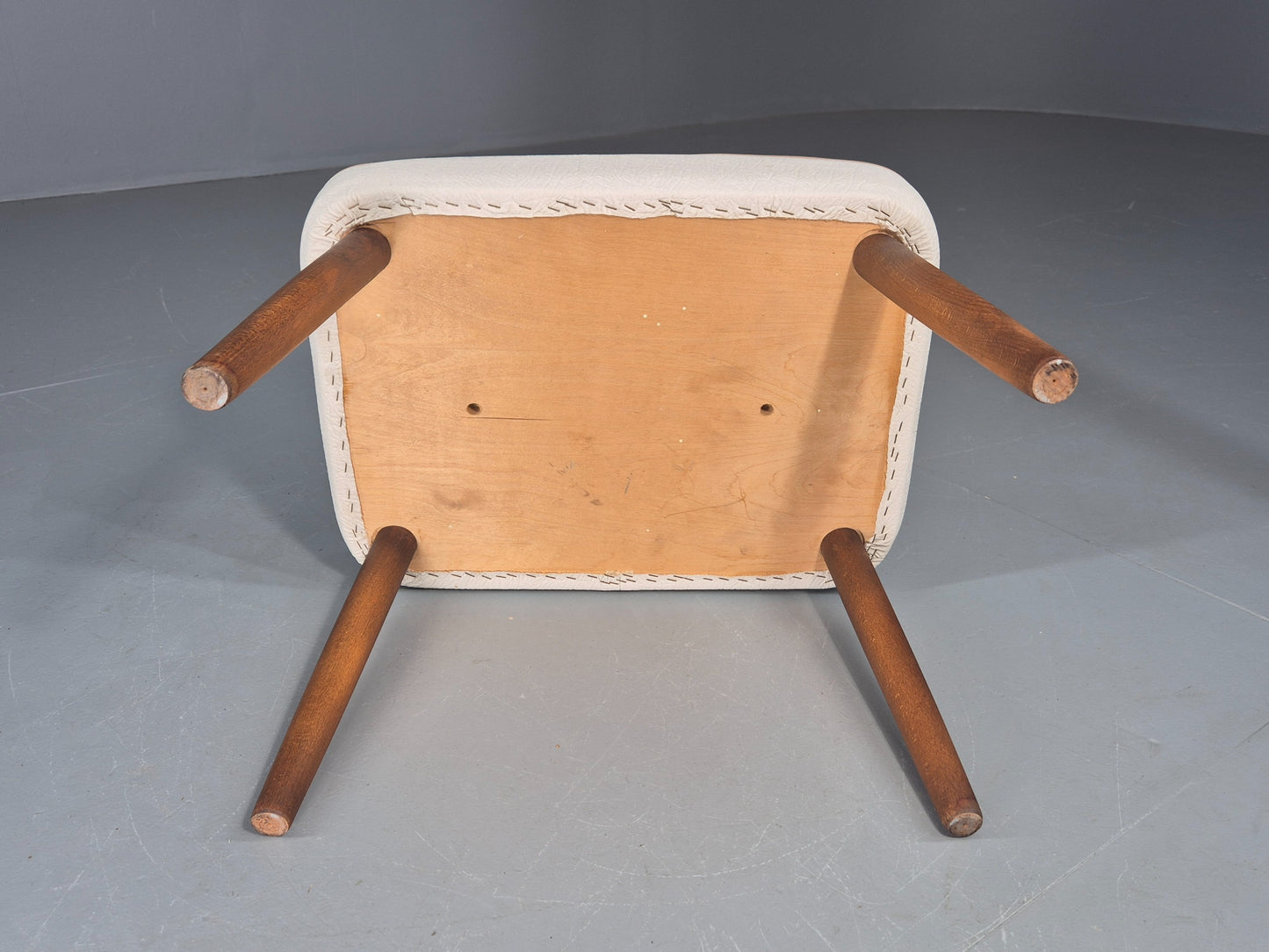 Vintage Mid Century Footstool Danish Cream Vinyl Retro 1960s EB12054