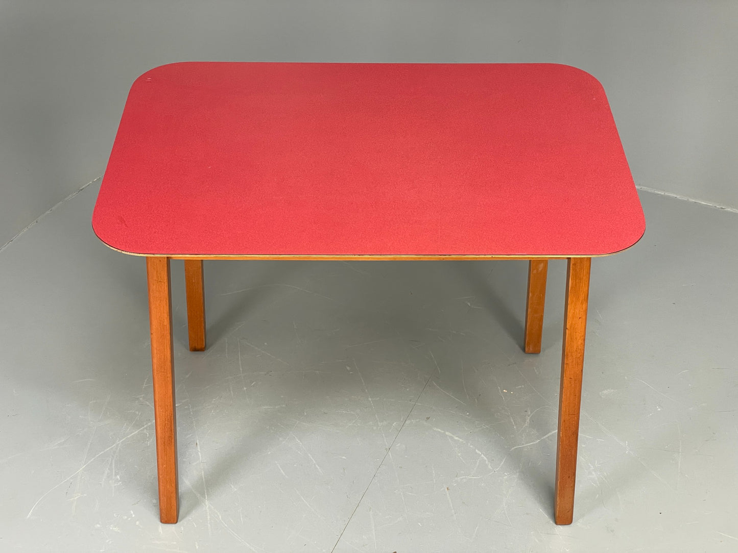 Vintage 1960s Kitchen Table Red Formica Retro Exposed Ply EB12194