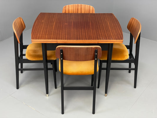 Vintage 1960s Dining Table And 4 Chairs Teak Black Gold Velour EB12085