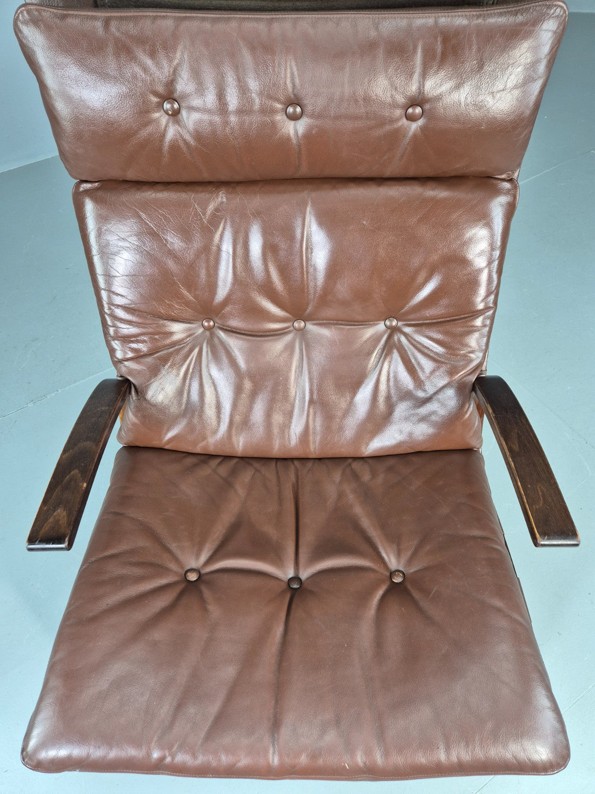 Vintage 1970s Leather Lounge Chair Farstrup Denmark Bentwood Frame Retro EB12312