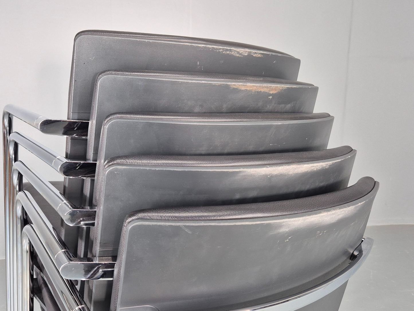5 Vintage Stacking Chairs Wilkhahn Chrome Cantilever Frames Leather EB12239