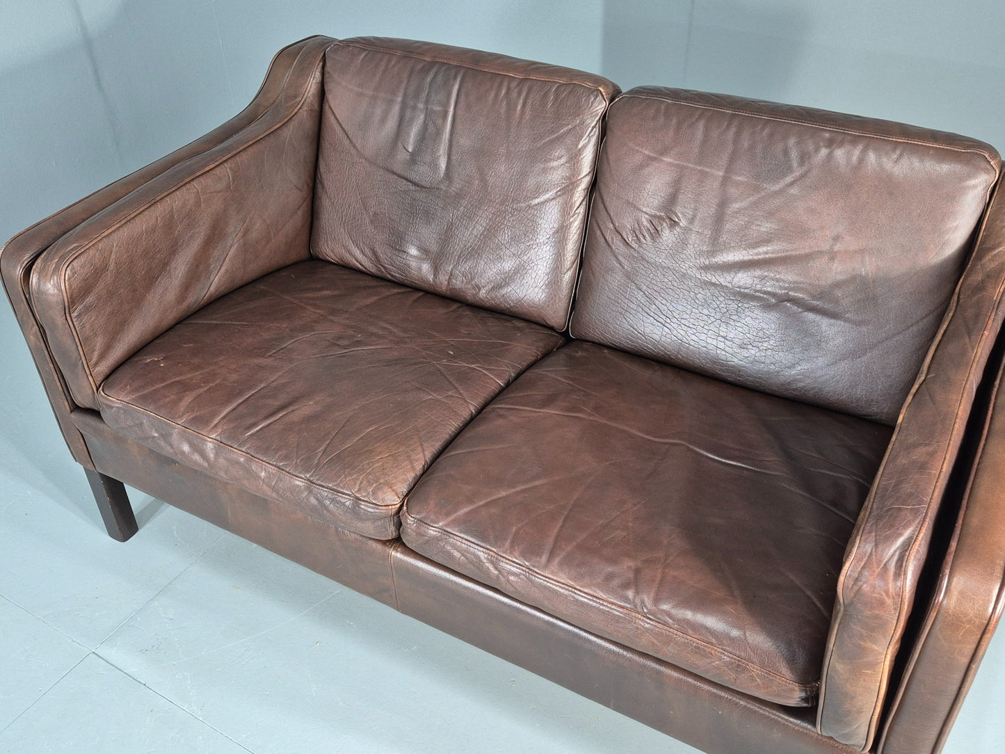 Vintage 2 seater Sofa Danish Brown Leather Mid Century Retro 1970s EB12423