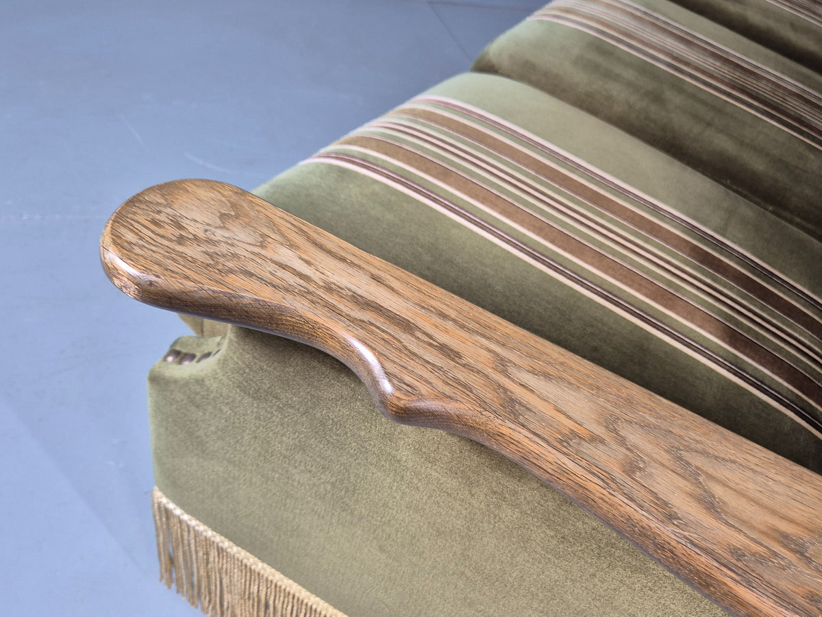 Vintage Danish 3 Seater Sofa 1970s Kjaernulf Styled Green Stripe Retro EB12729