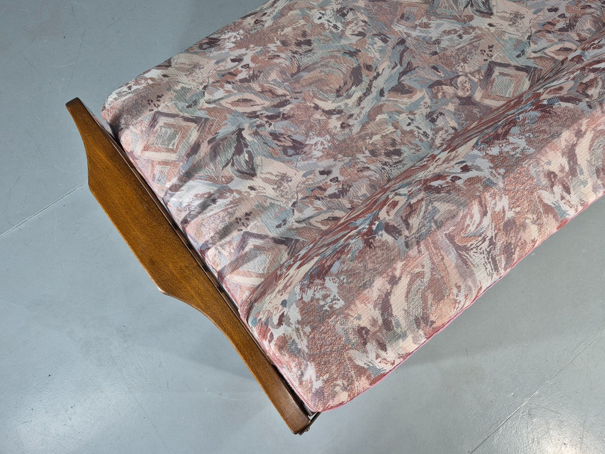 Vintage Danish Two Seat Sofa Bed Beech Frame 1950s Floral Cotton Retro EB12783