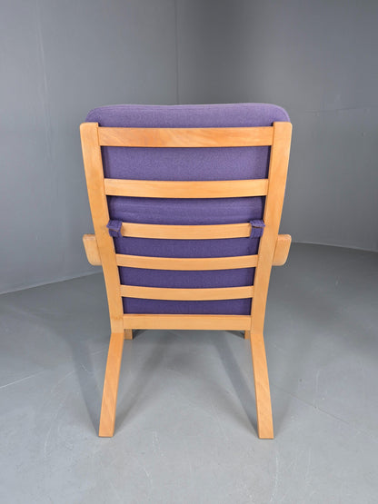 Vintage Mid Century Lounge Chair Bentwood Frame Danish Purple Wool 1980s EB12136