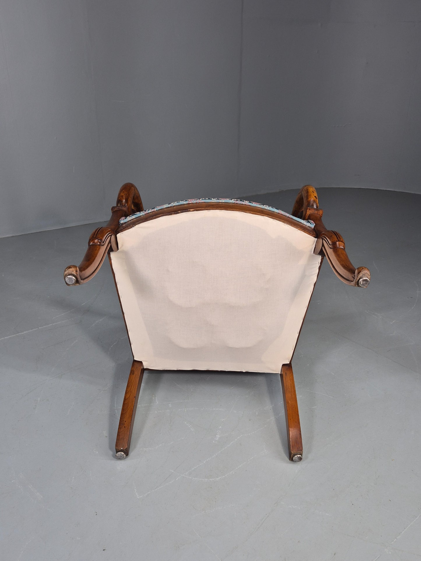 Antique Mahogany Arm Chair Louis Phillipe Style Floral Damask EB12858