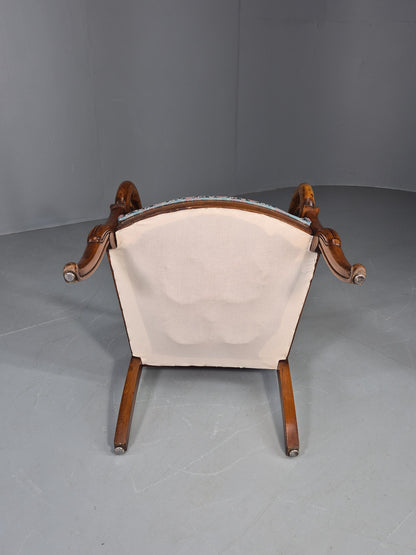 Antique Mahogany Arm Chair Louis Phillipe Style Floral Damask EB12858