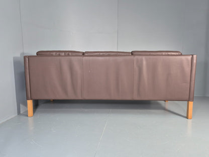 Vintage 3 Seater Sofa Mid Century Retro Brown Leather Mogensen  EB11637 M3SS