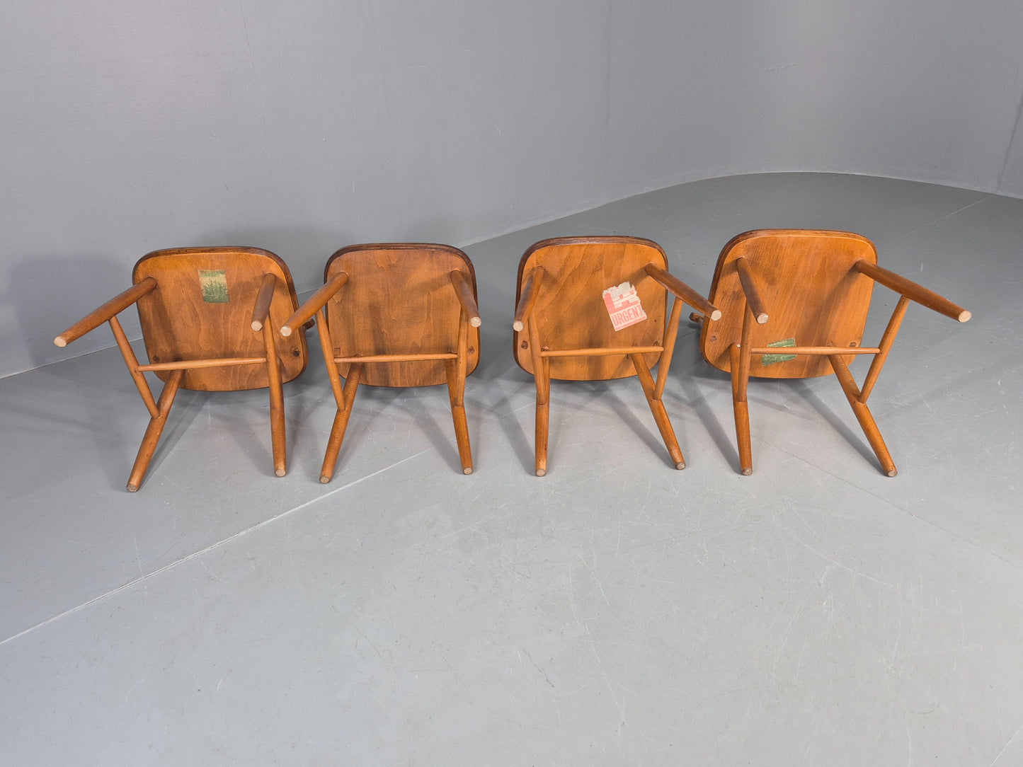 4 Vintage 1970s Retro Dining Chairs Scandinavian Stick Back Design EB12257