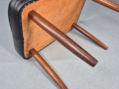 Vintage Mid Century Footstool Danish Black Vinyl Teak Legs 1960s Retro EB12012