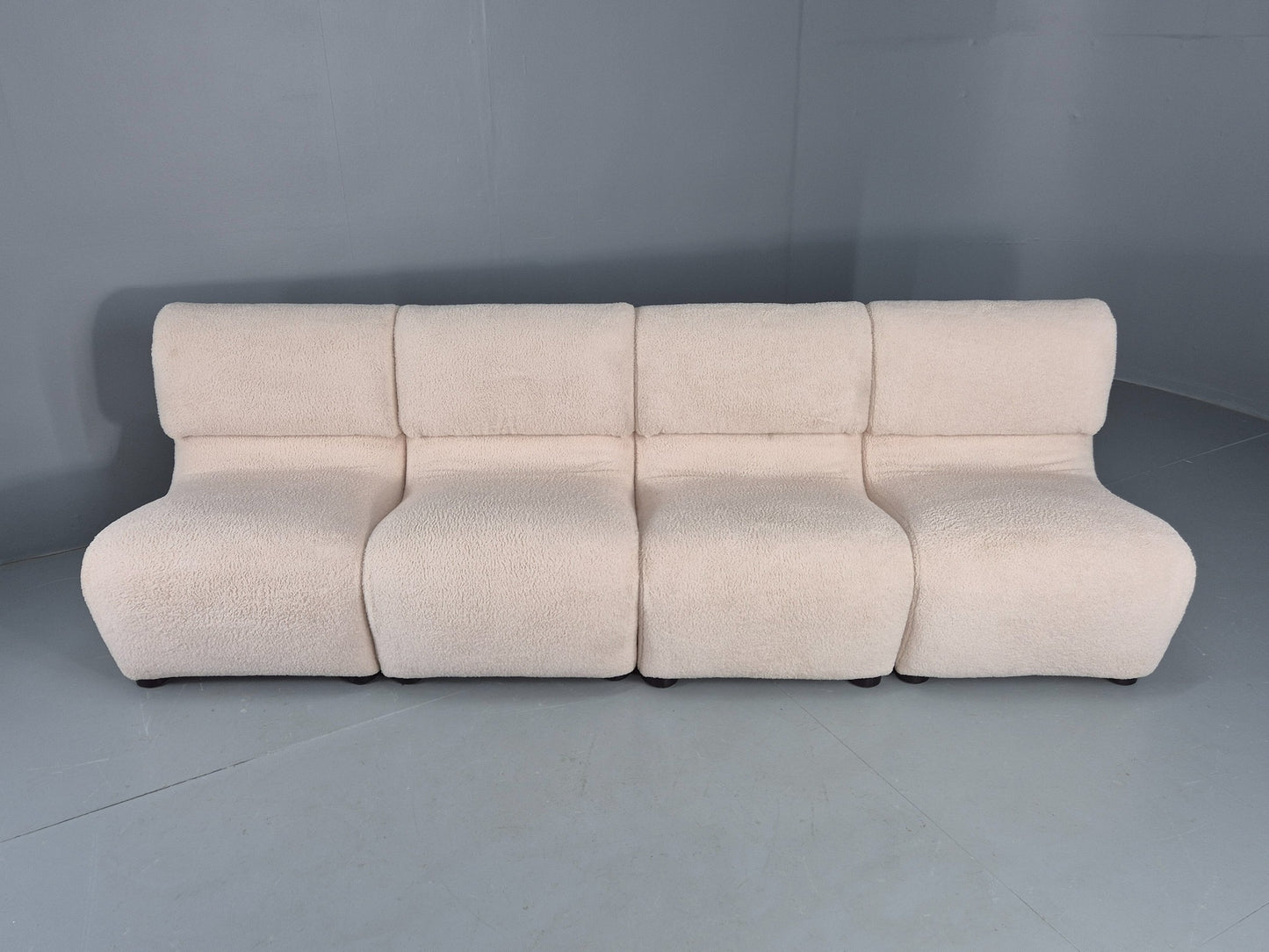 4 Vintage Modular 1970s Seats Reupholstered in white Boucle MCM Retro  EB12560