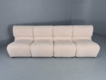 4 Vintage Modular 1970s Seats Reupholstered in white Boucle MCM Retro  EB12560