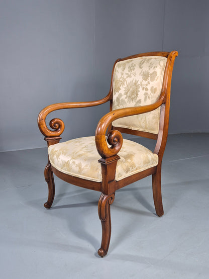 Antique Mahogany Arm Chair Louis Phillipe Style Floral Damask EB12857