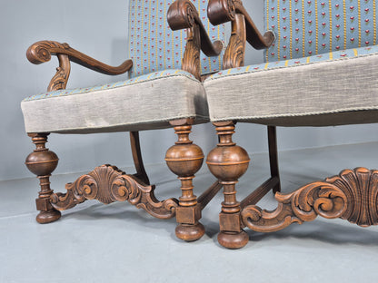 2 Vintage Danish Baroque Revival Lounge Chairs Oak Frame Tapestry Floral EB12643