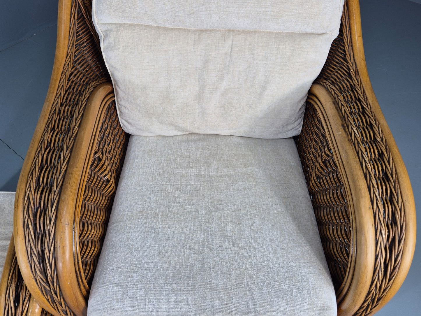 Vintage Bamboo and Rattan Chair and Footstool 1980s Retro Conservatory EB12808