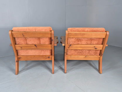 2 Vintage `Armchars Scandinavian Chunky Pine Frames 1970s Retro EB12777