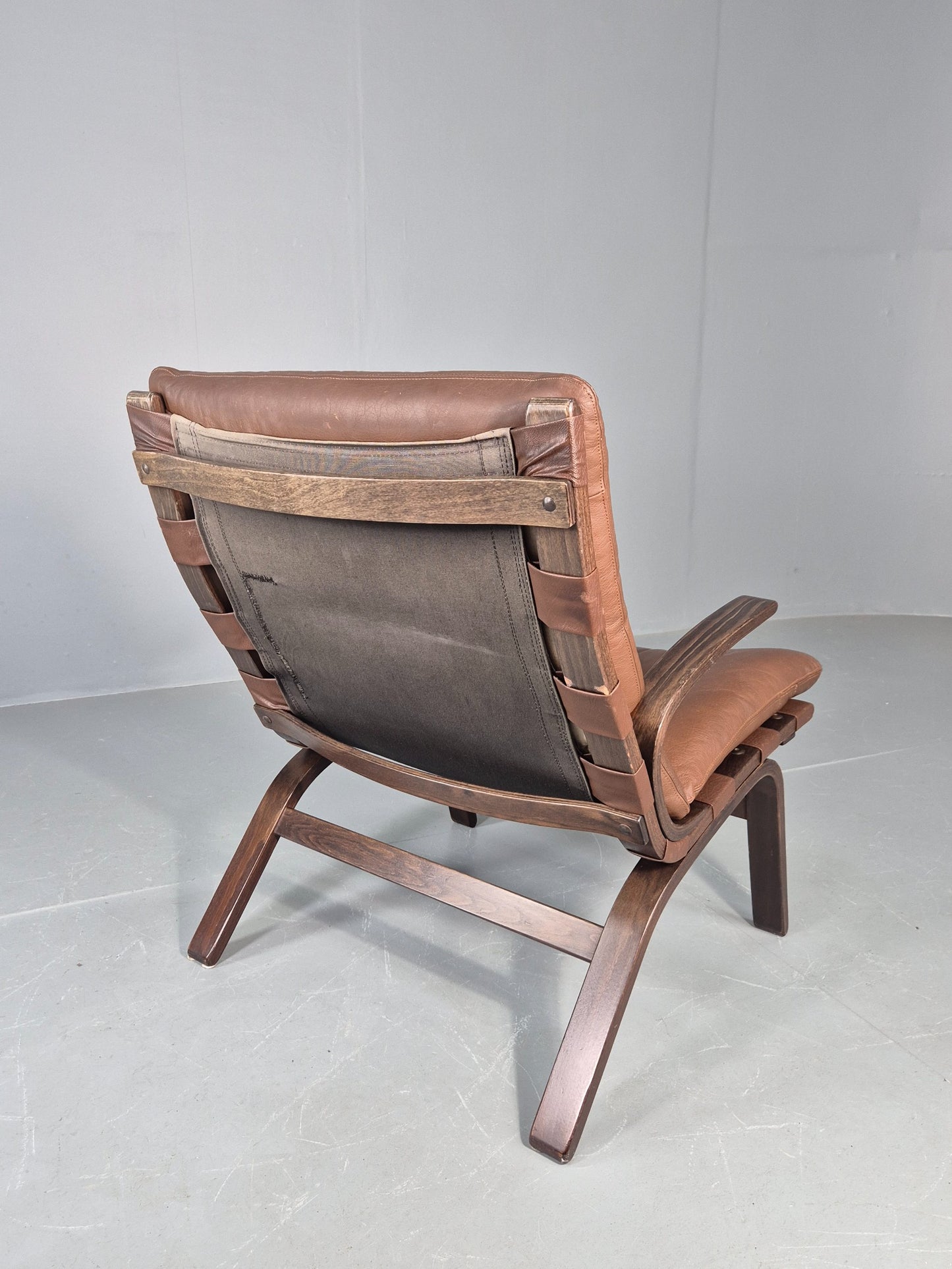 Vintage Farstrup Armchair Bentwood Frame Brown Leather Retro 1970s Eb12147